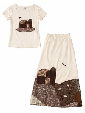 RARE Authentic 70s Patchwork Maxi Skirt Set Boho Prairie Barn 2 Piece Small